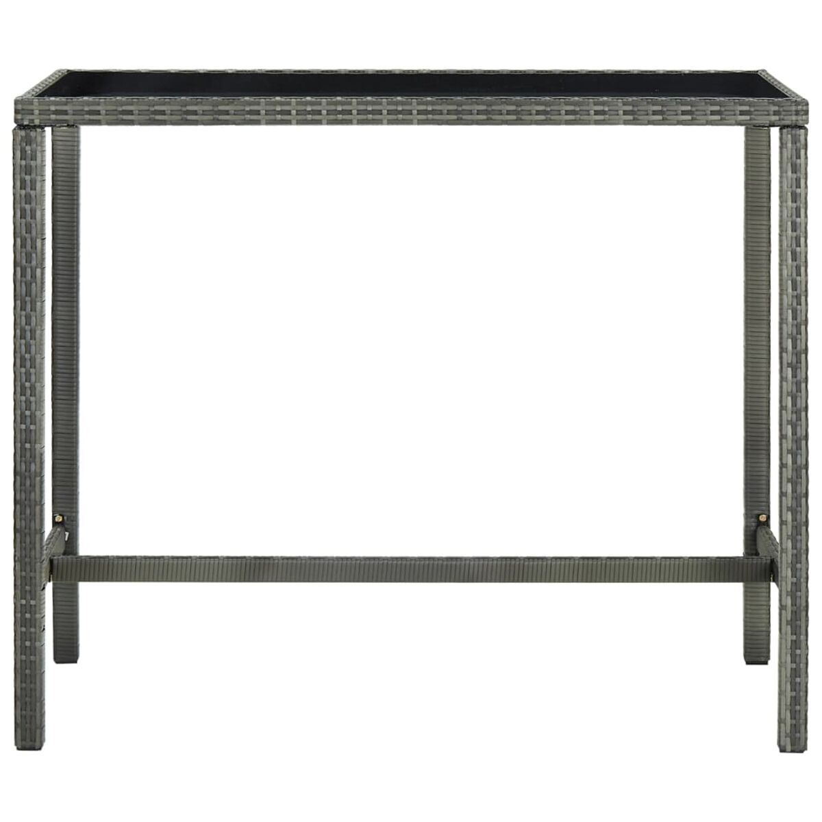 Grauer Rattan-Bartisch mit schwarzer Glasplatte. Rechteckige Form.