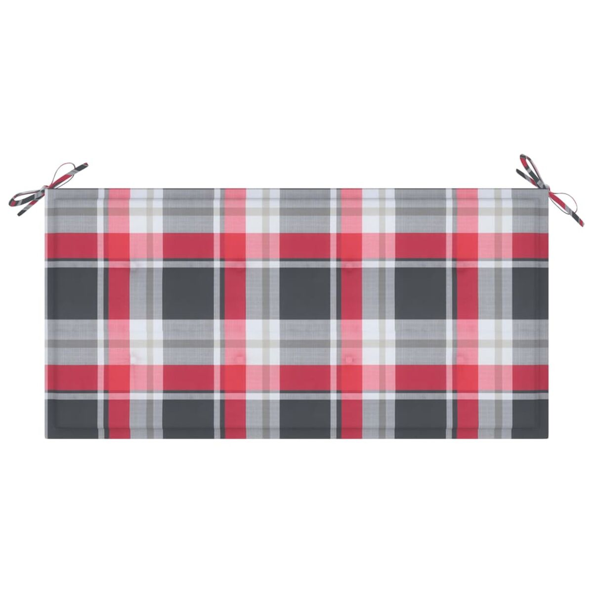 Karo-Kissen mit Bindungen. Rotes, graues und schwarzes Karomuster. Weißer Hintergrund.