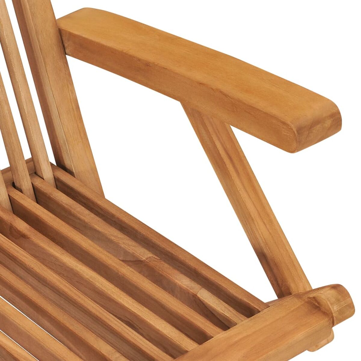Nahaufnahme der Armlehne eines Holzstuhls. Hellbraune Farbe.