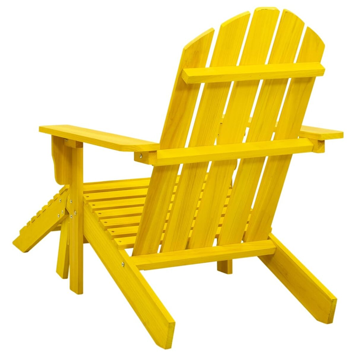 Gelber Adirondack-Stuhl von hinten gesehen.