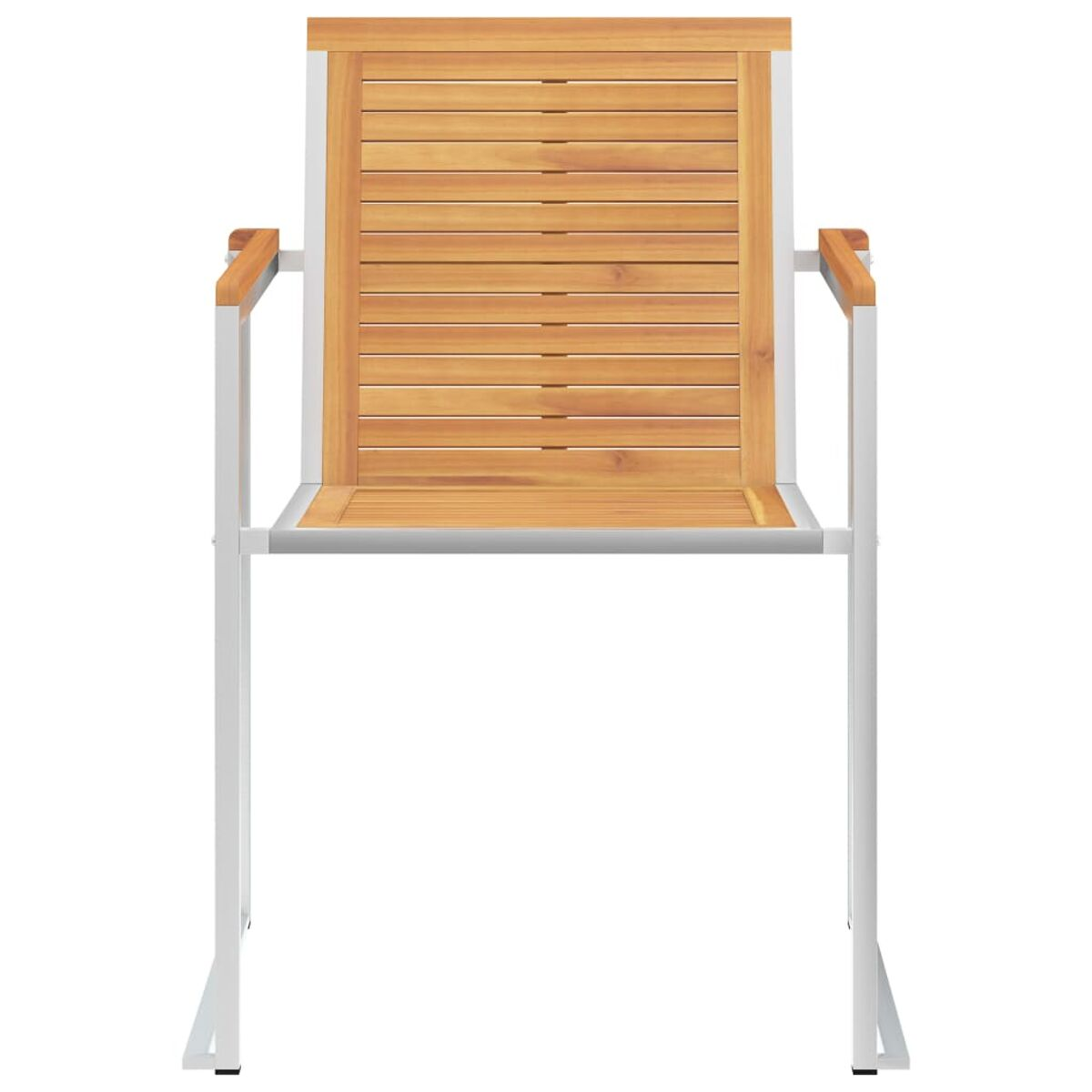 Moderner Stuhl. Sitz und Rückenlehne aus Holz, Metallrahmen. Weißer Hintergrund.