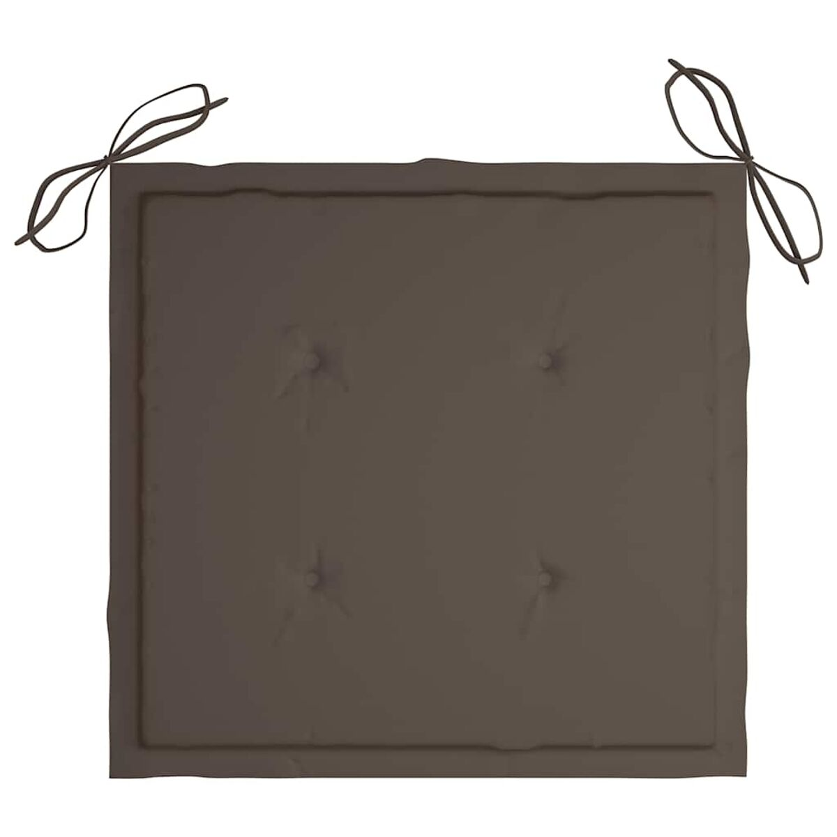 Ein einzelnes, braunes, quadratisches Kissen mit vier Knopftuftungen. Kein Hintergrund.