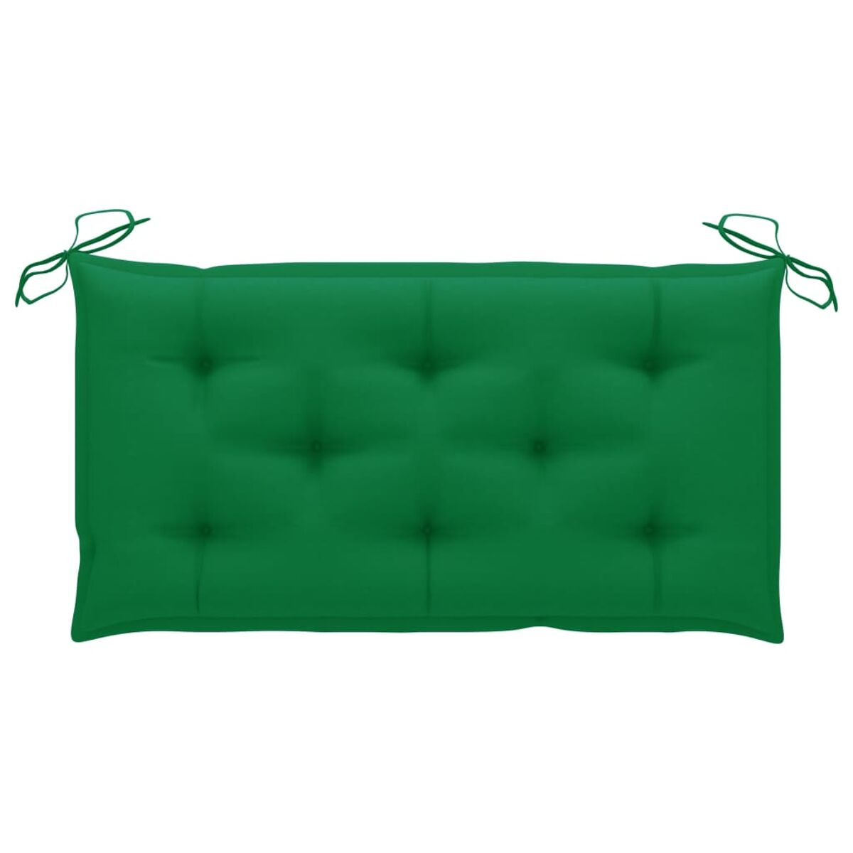 Grünes rechteckiges Kissen. Gestepptes Design, Bänder an den Ecken, zum Sitzen.