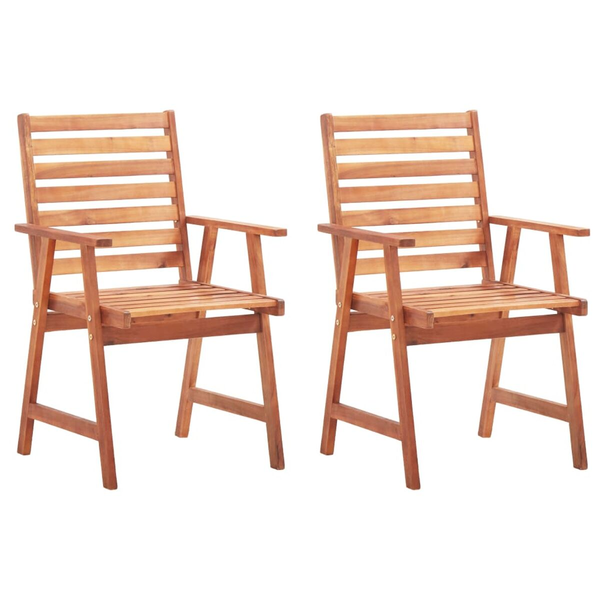 Dos sillas de madera con reposabrazos. Respaldos y asientos de lamas, madera marrón.