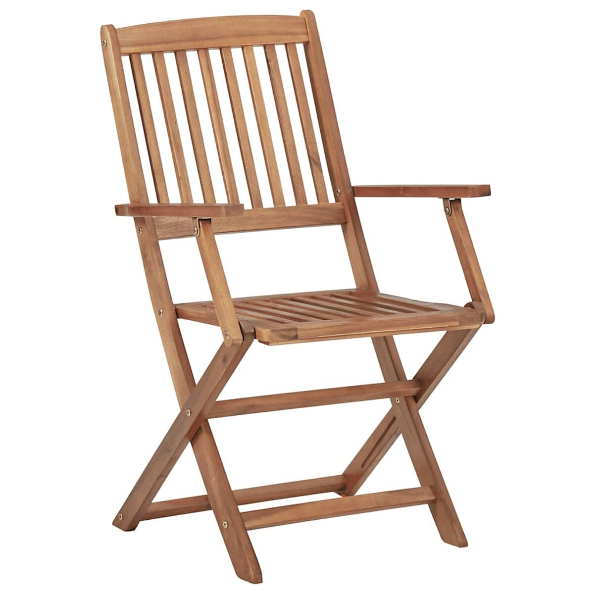Klappstuhl aus Holz mit Lattenrücken und -sitz. Braune Farbe.