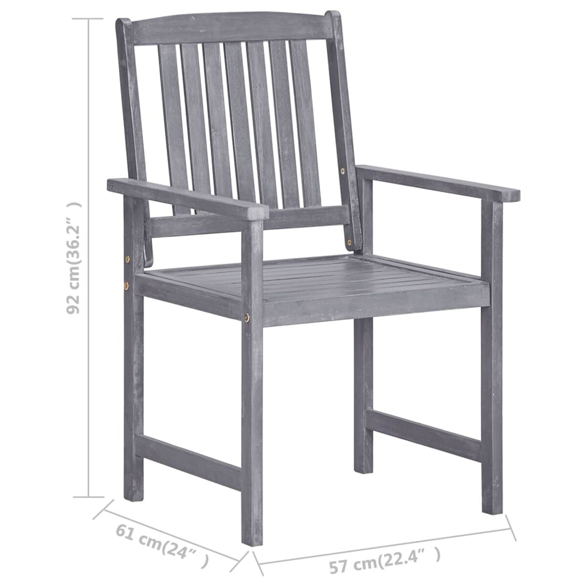 Holzstuhl mit Armlehnen, graue Farbe. Abmessungen: 92cm hoch, 61cm x 57cm Basis.