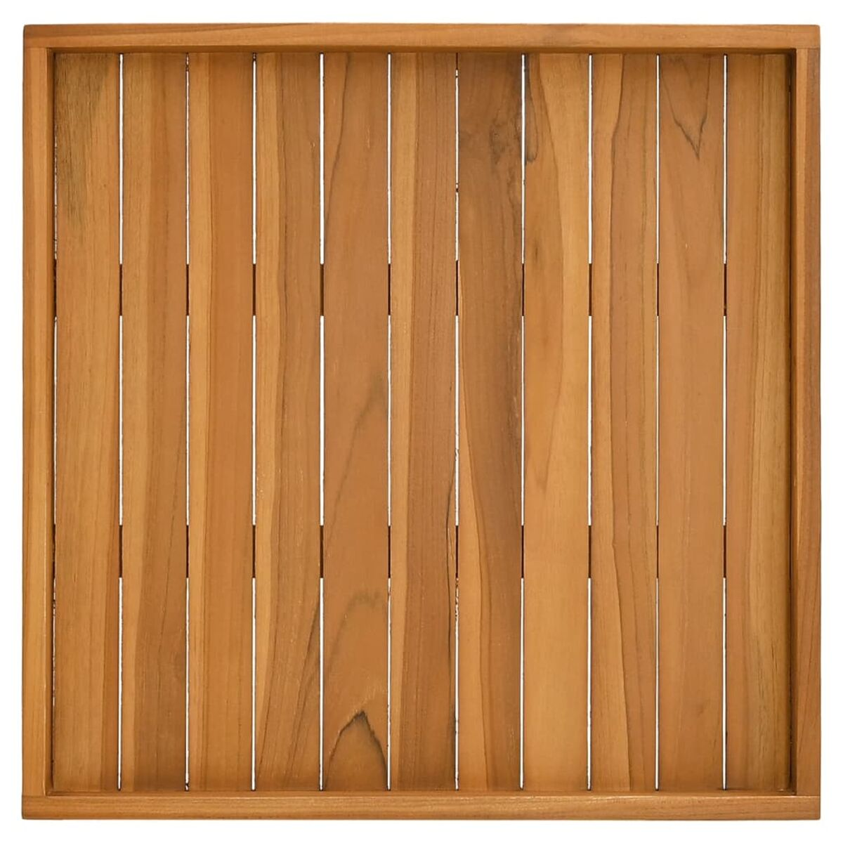 Quadratische Tischplatte aus Holz mit vertikalen Lamellen, isoliert auf Weiß.