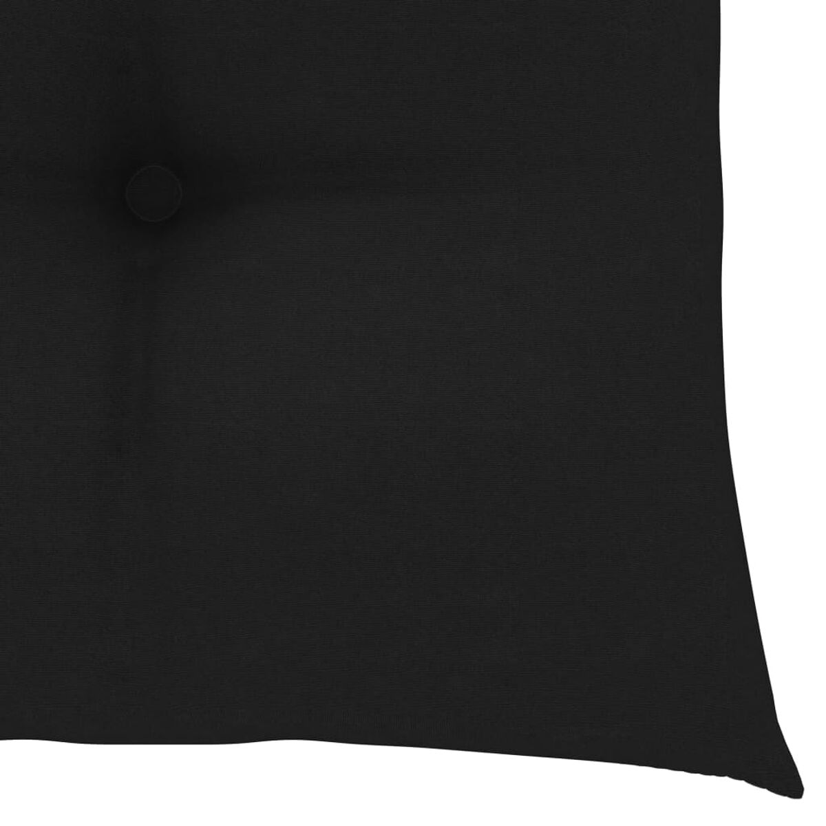 Schwarzes Kissen mit einem Knopf in der Mitte. Das Kissen hat ein schlichtes Design.