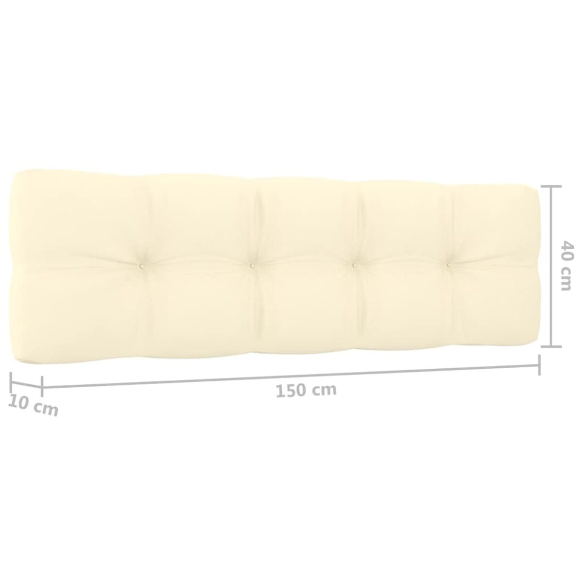 Cremefarbenes Kissen mit den Maßen 150 cm x 40 cm x 10 cm, mit getuftetem Design.