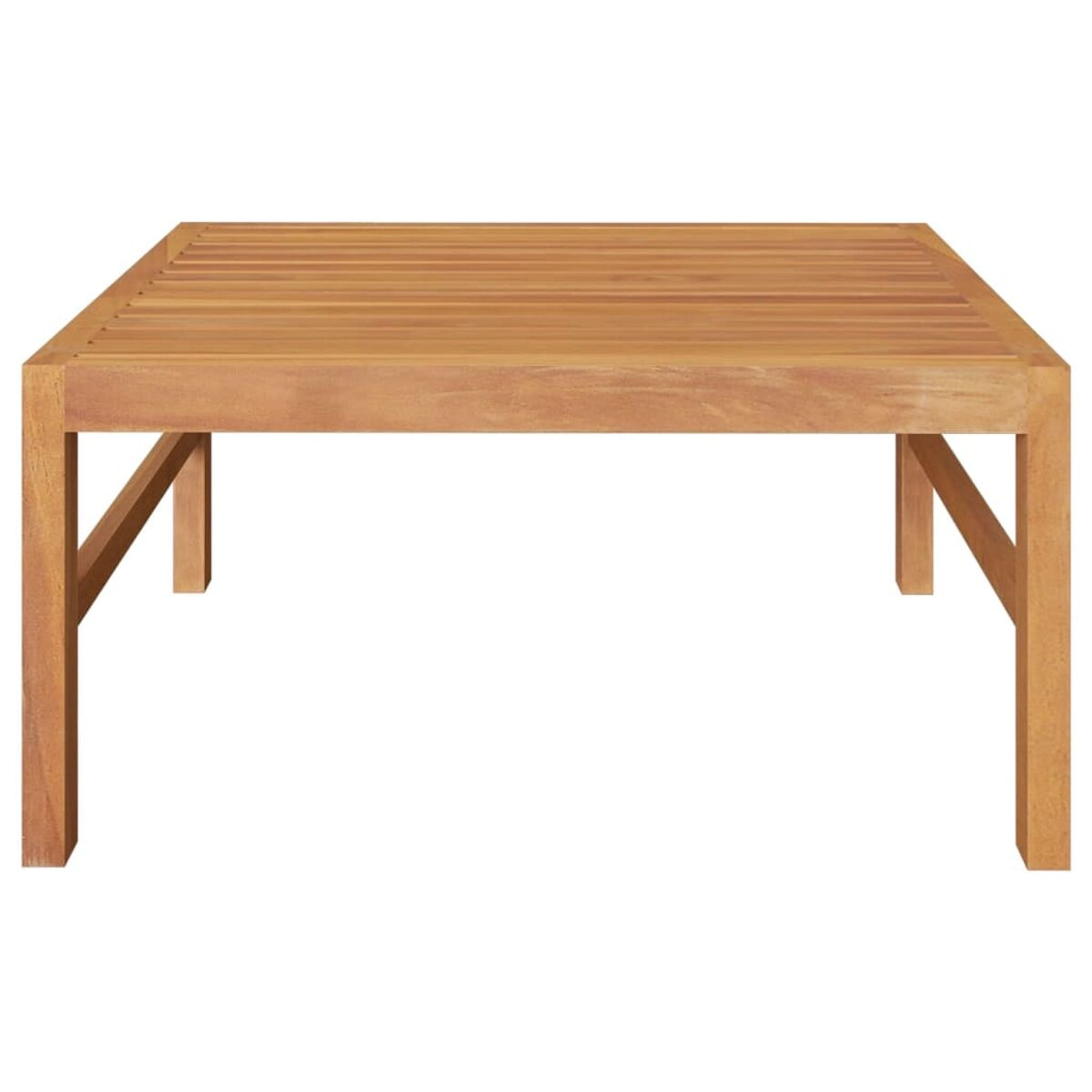 Holztisch. Der Tisch ist braun. Quadratische Form. Weißer Hintergrund. Draufsicht.