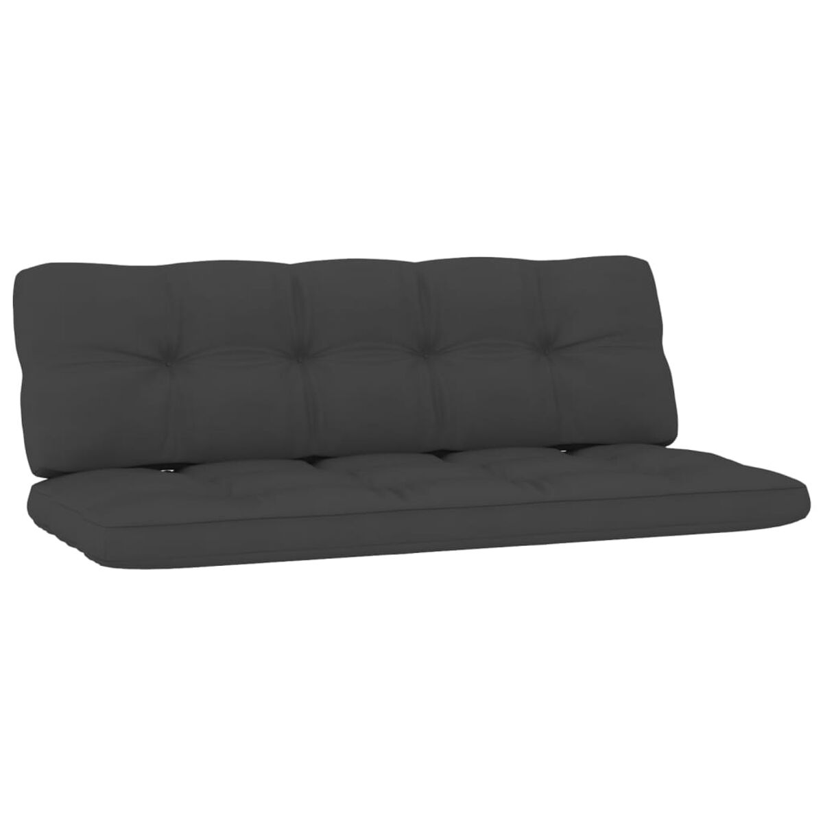 Dunkelgraues, zweiteiliges Kissen. Für ein Sofa, mit Knopfheftung. Lange horizontale Form.