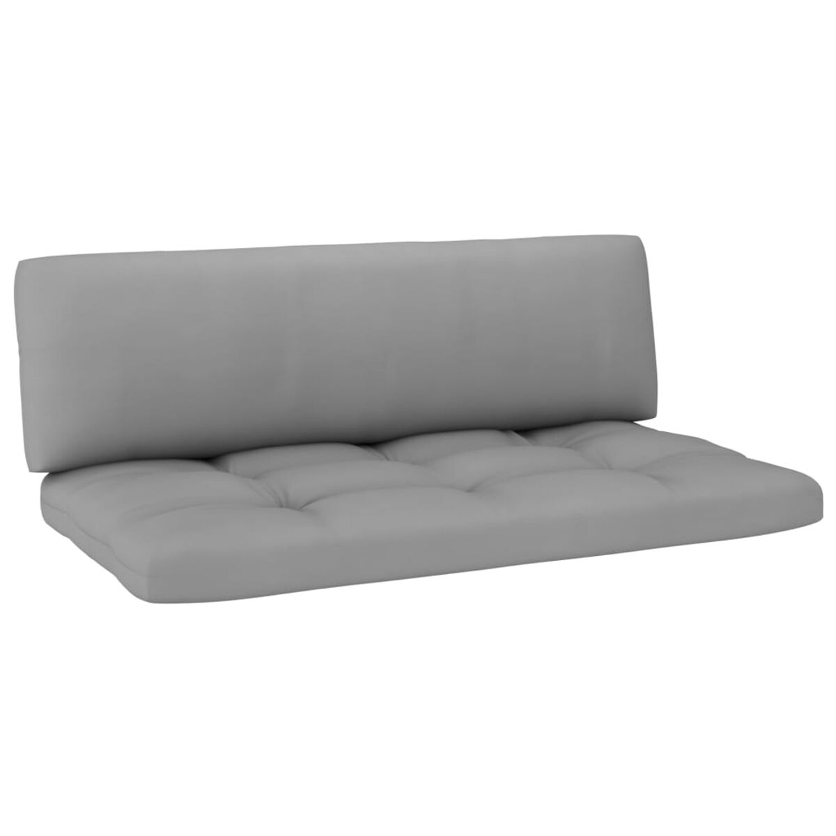 Ein graues Kissen mit getufteten Abschnitten für ein Sofa oder eine Bank.