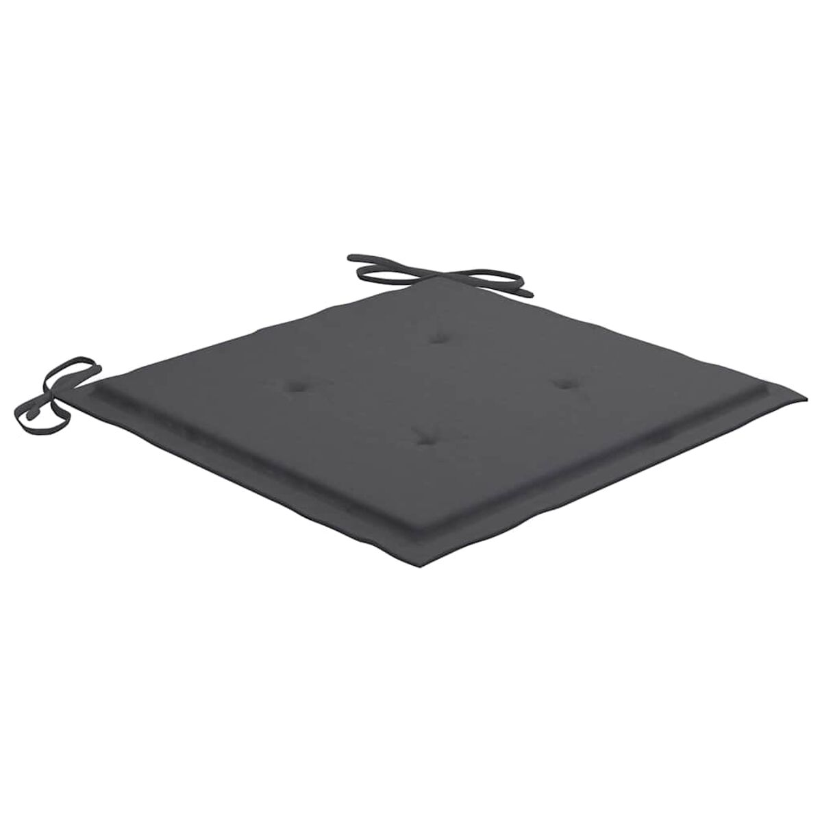 Dunkelgraues quadratisches Kissen mit Bindebändern. Isoliert auf weißem Hintergrund. Schlichtes, sauberes Design.