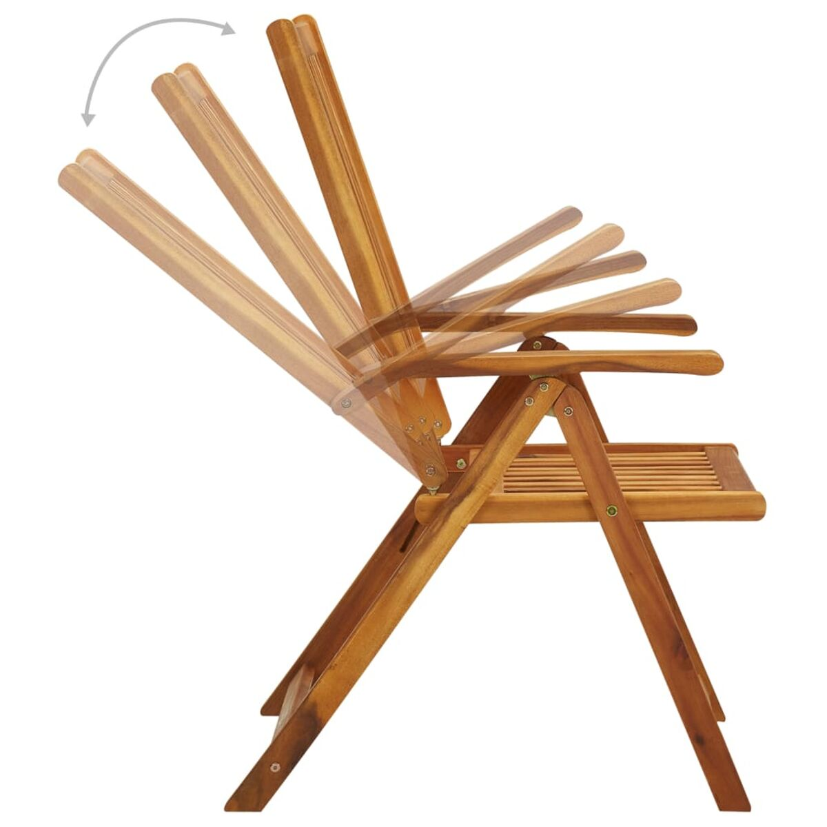 Klappstuhl aus Holz, Seitenansicht, Bewegung zeigend, auf Weiß.