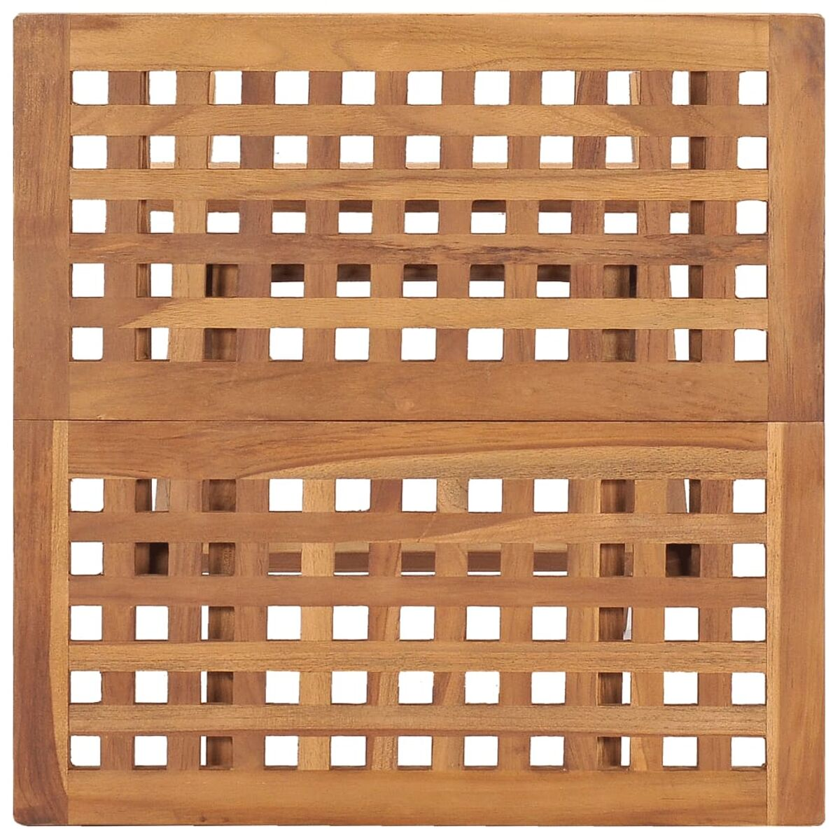 Holzgitterplatte. Braunes, quadratisches Muster mit gleichmäßig verteilten Öffnungen.