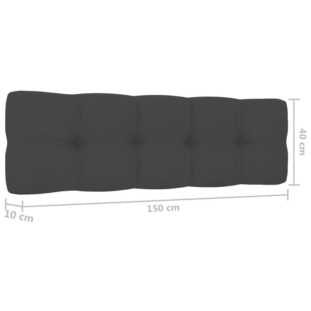 Dunkelgraues Kissen mit den Maßen 150 cm x 40 cm x 10 cm, mit getuftetem Design.