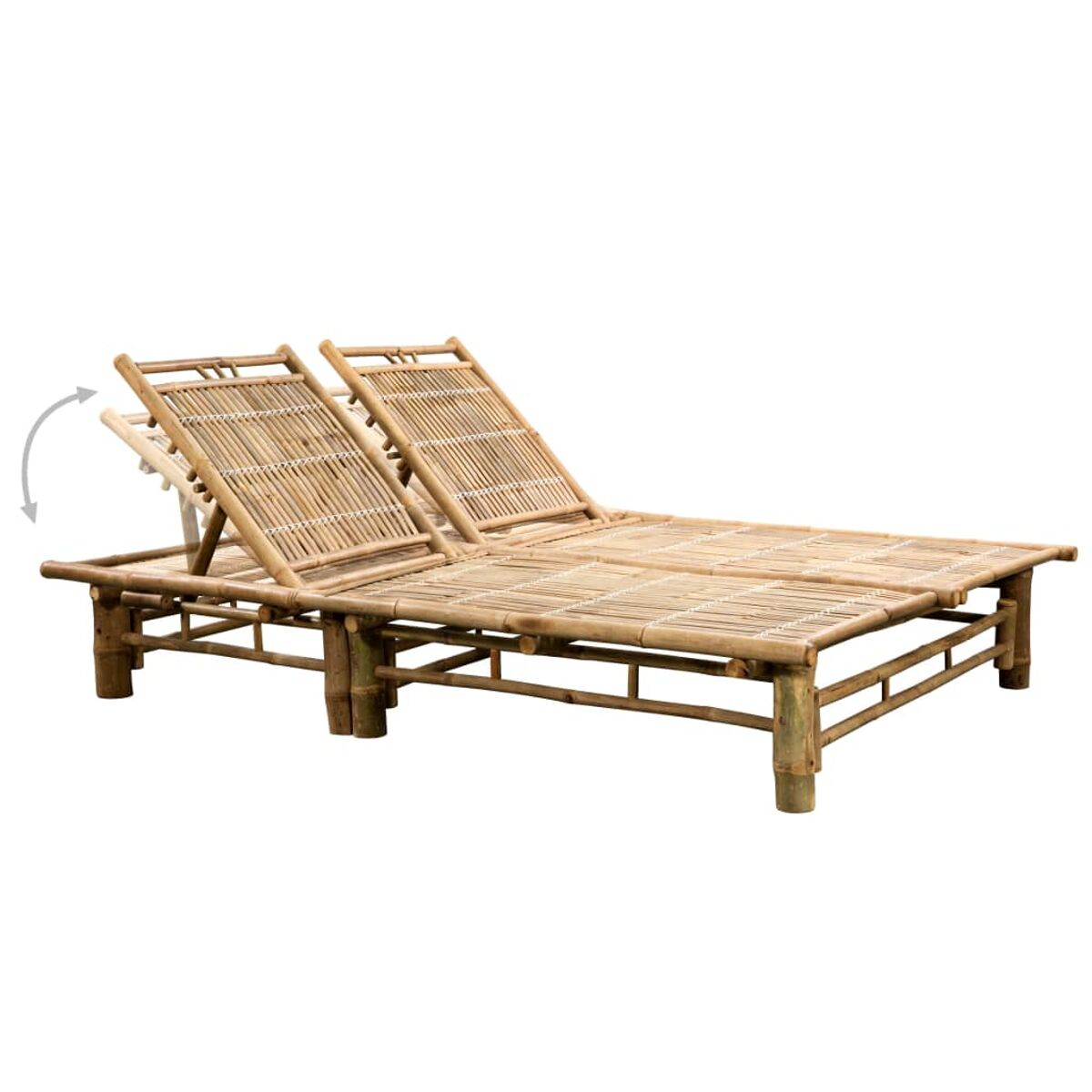 Zwei Sonnenliegen aus Bambus. Verstellbare Rückenlehnen.