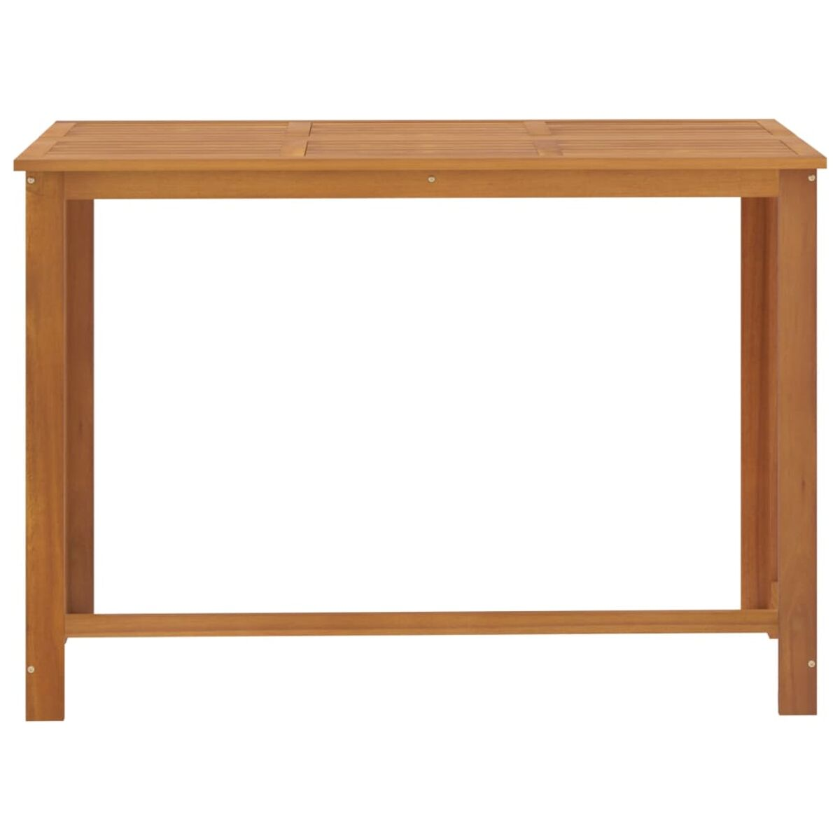 Holz-Bartisch mit rechteckiger Platte und vier Beinen. Braune Farbe.