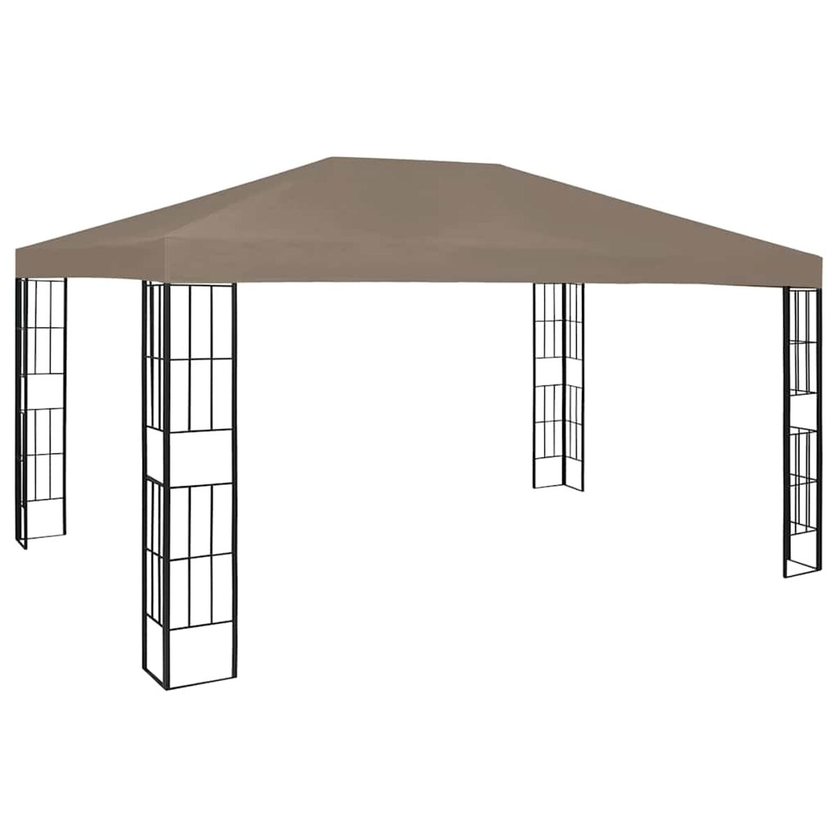 Gazebo marrone con telaio nero. Il gazebo è su sfondo bianco.