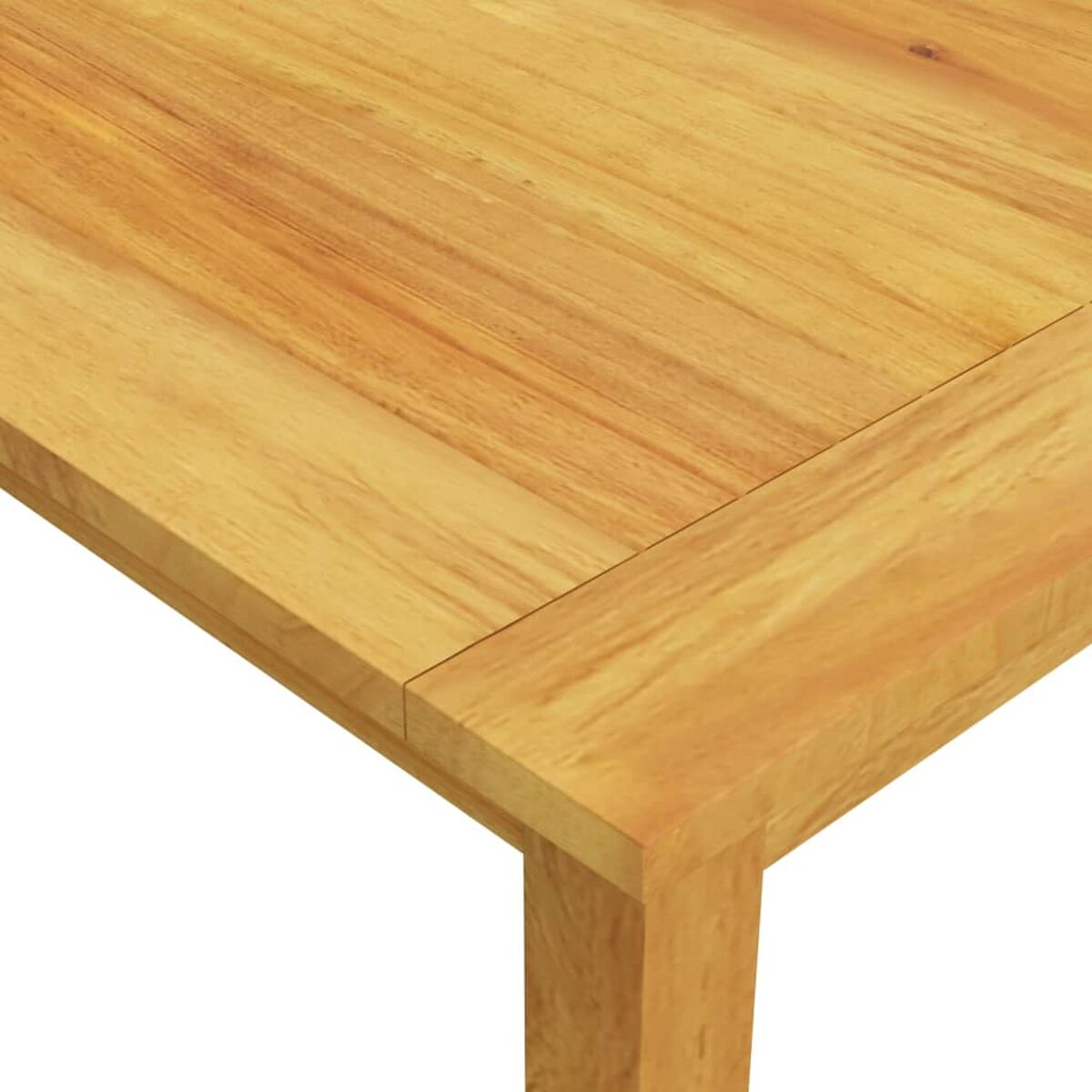 Holztischecke, hellbraune Farbe. Nahaufnahme, zeigt die Holzmaserung und die Details der Verbindung.