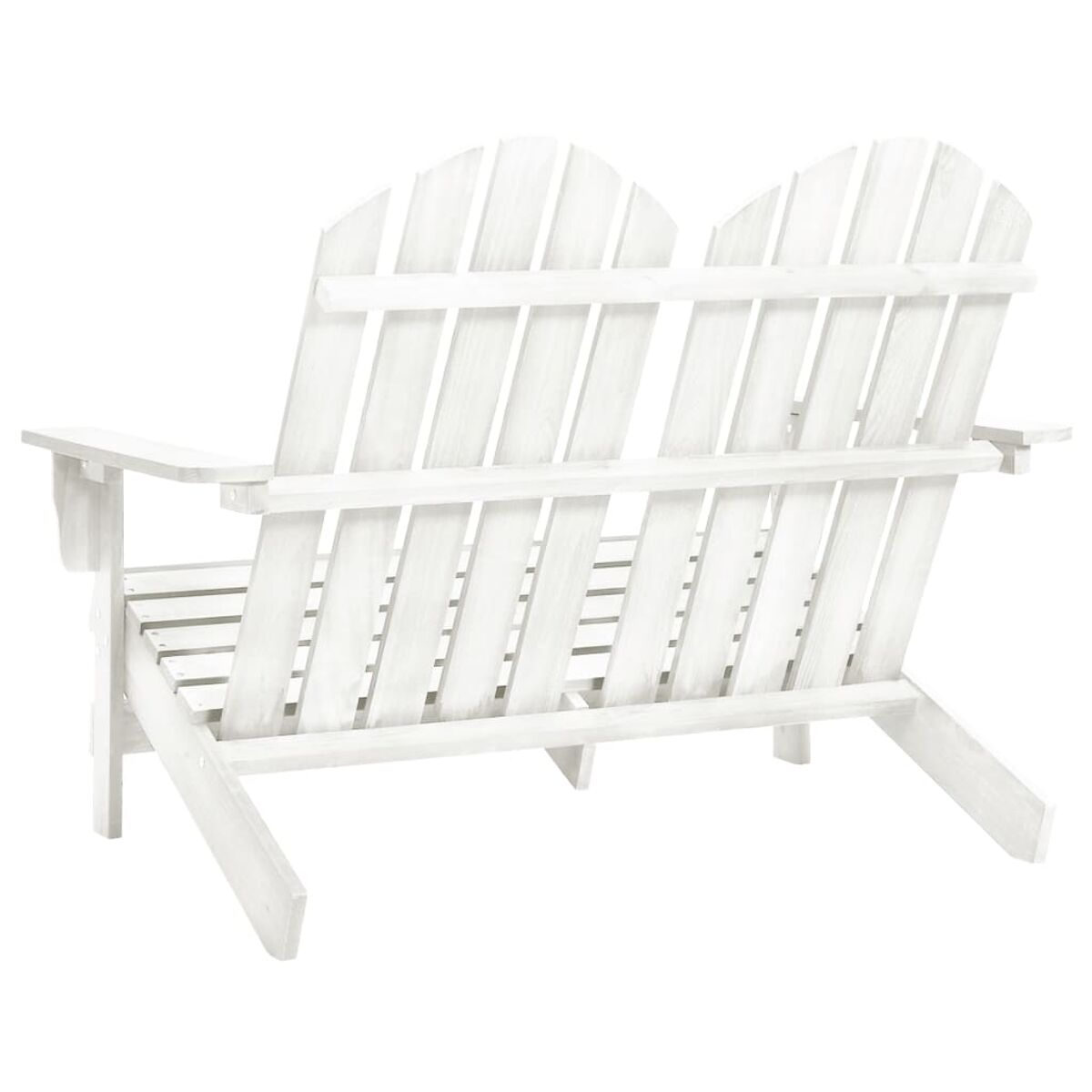 Weißer Adirondack-Doppelstuhl. Rückansicht. Weißer Hintergrund.