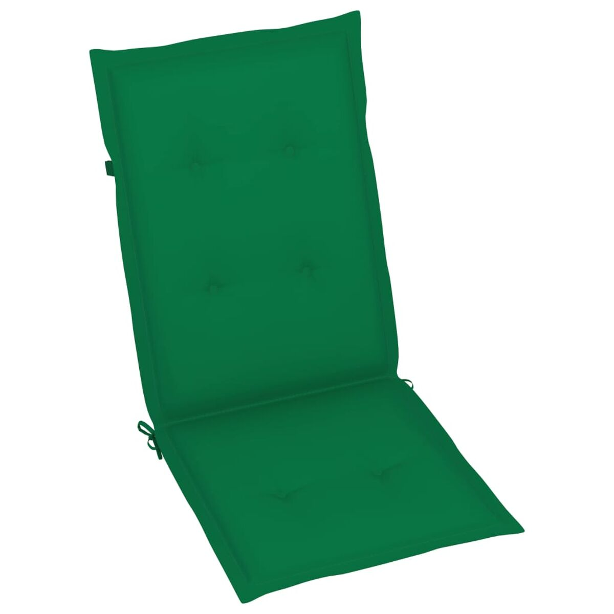 Ein grünes Outdoor-Stuhlkissen mit Knöpfen und Bindebändern.