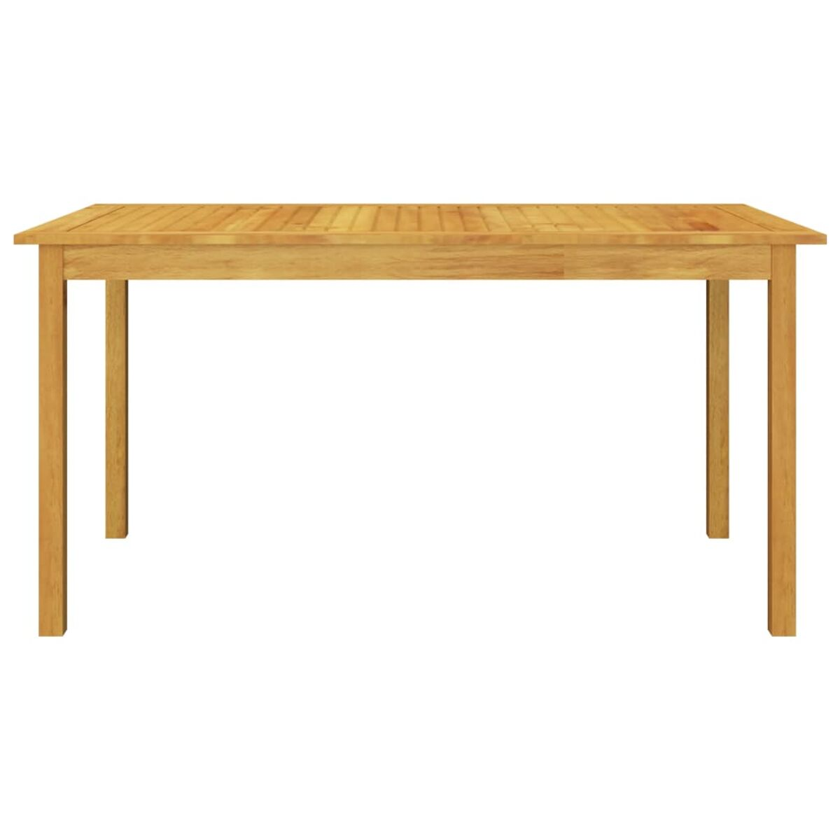 Rechteckiger Holztisch mit Beinen. Der Tisch ist leer.