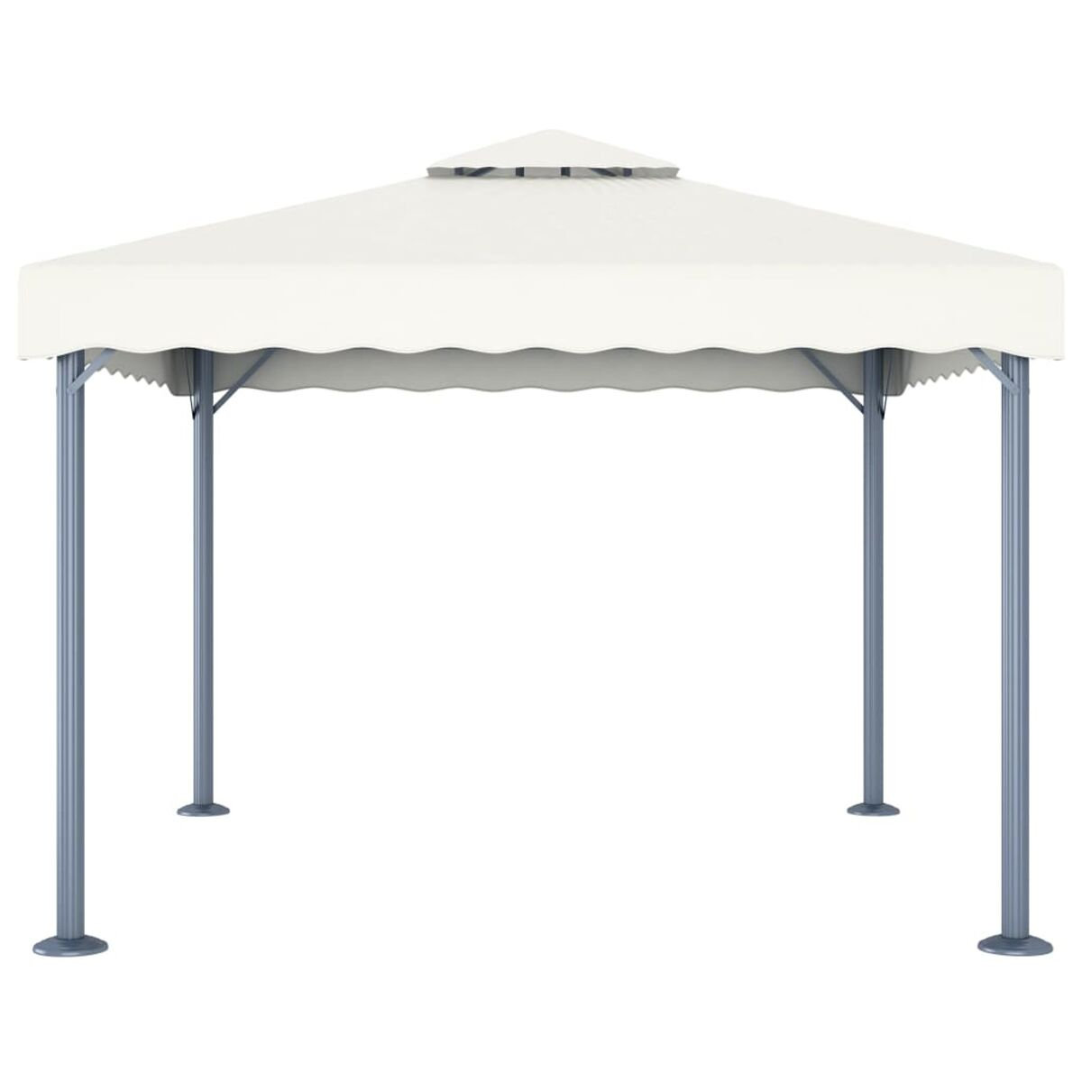 Weißer Pavillon mit grauem Rahmen. Die Oberseite hat einen gewellten Rand.