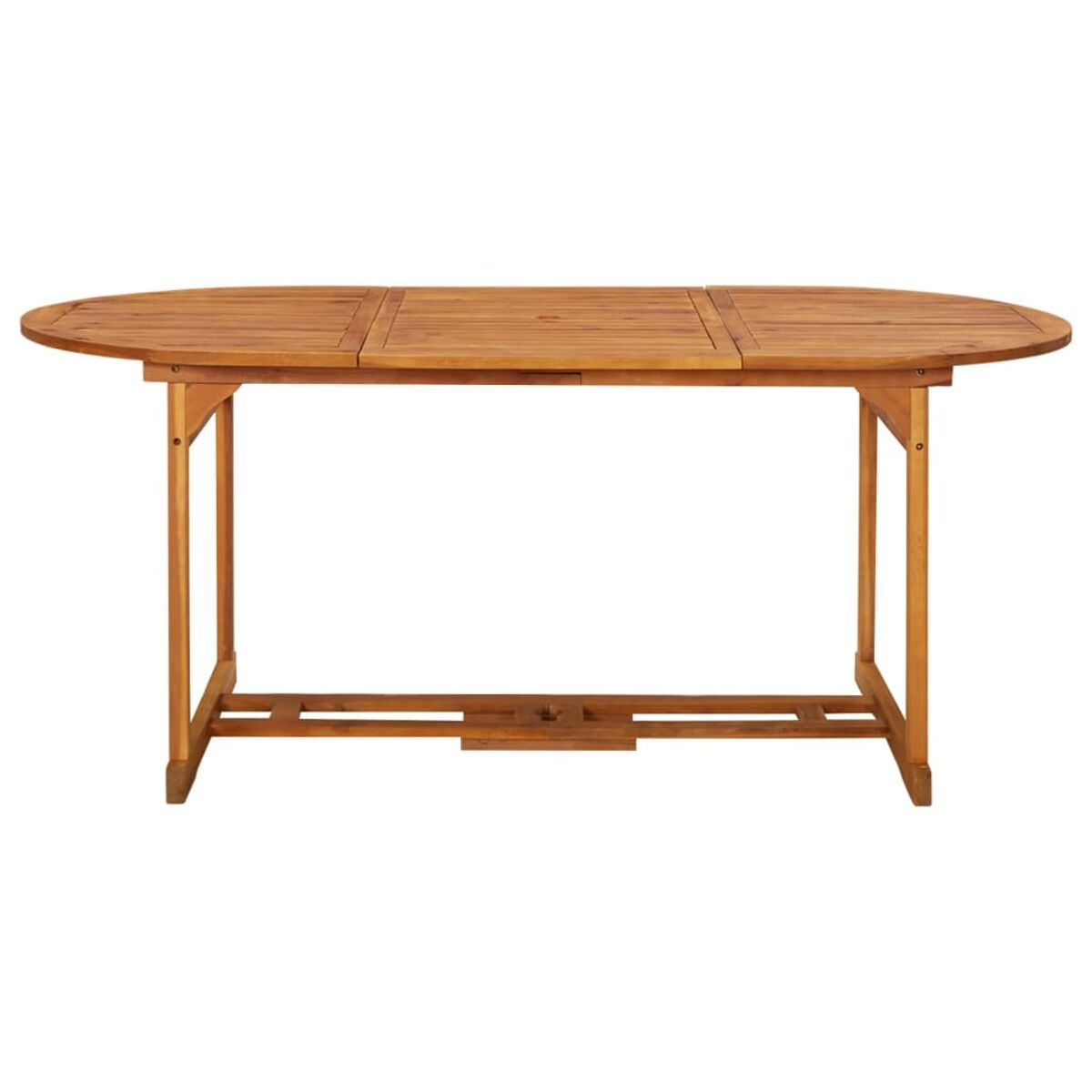 Ein ovaler Holztisch mit ausziehbarer Mittelpartie.