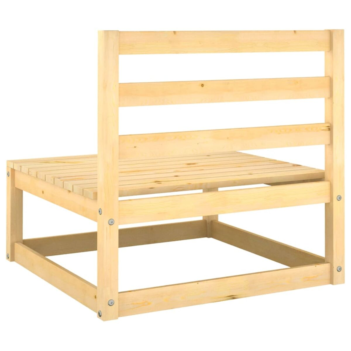 Holzstuhl mit horizontaler Rückenlehne. Aus hellem Holz. Rückseite des Stuhls.