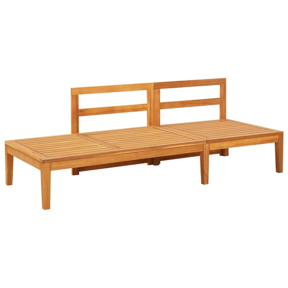 Eine Holz-Outdoor-Bank mit Lehne, auf weißem Hintergrund.