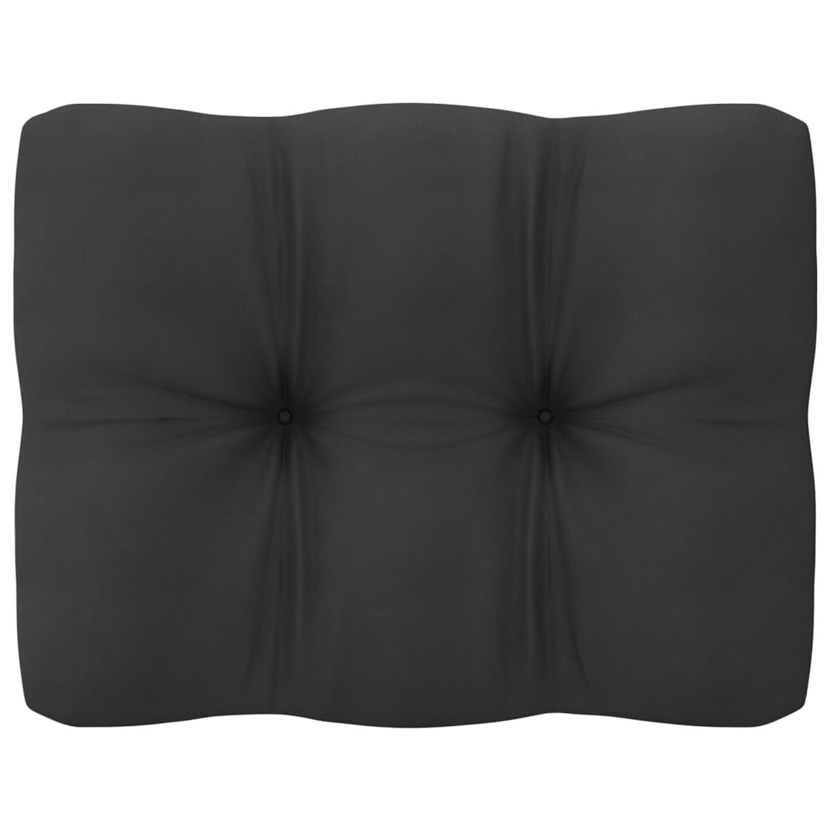 Schwarzes rechteckiges Kissen mit gestepptem Design, drei Knöpfen.