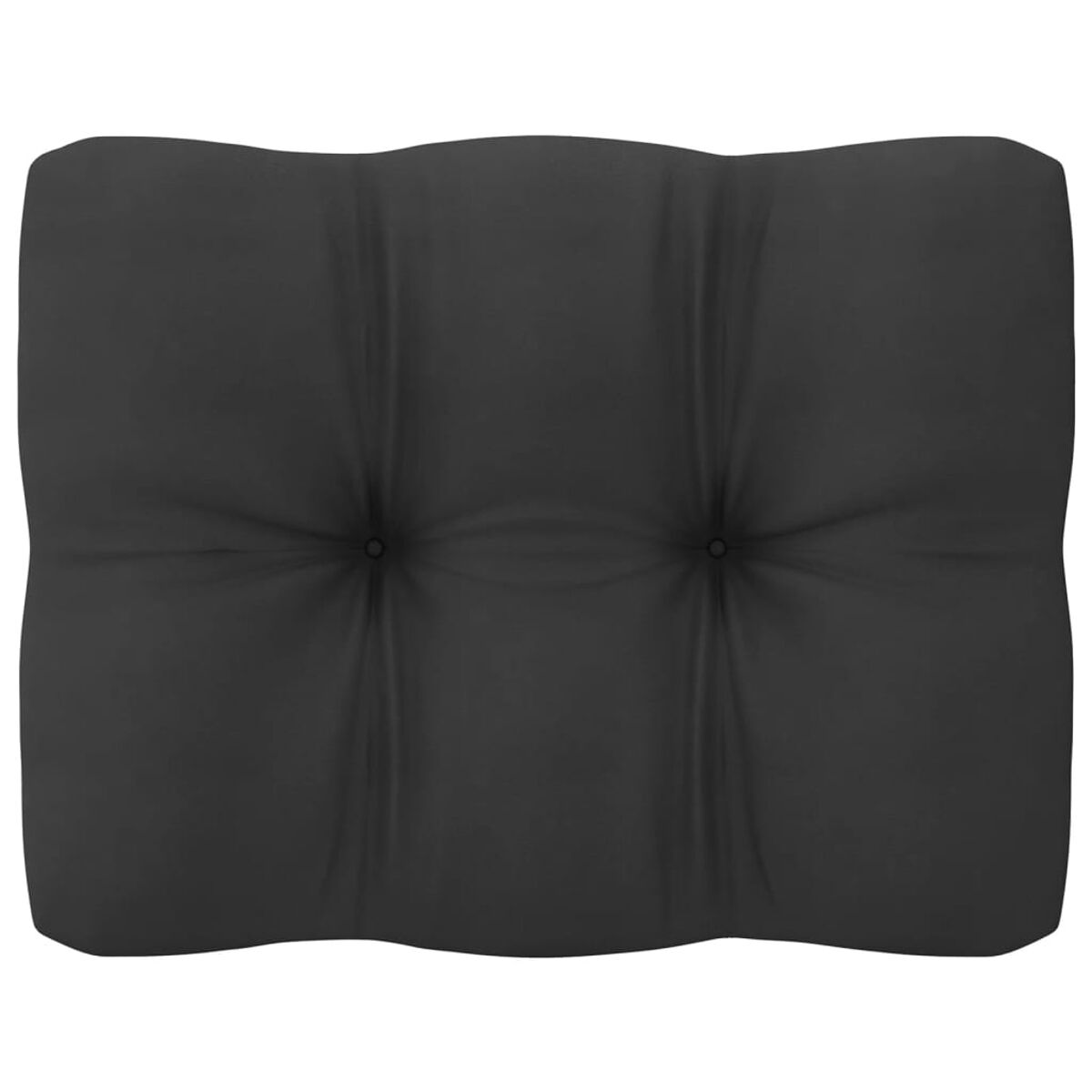 Schwarzes rechteckiges Kissen mit gestepptem Design, drei Knöpfen.