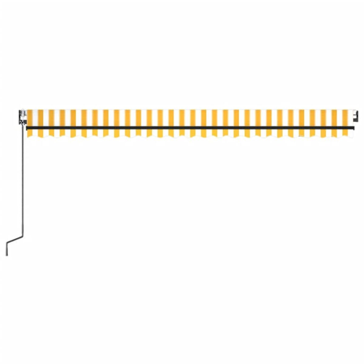 Gelb-weiß gestreifte Markise auf weißem Hintergrund. Einfaches Design.
