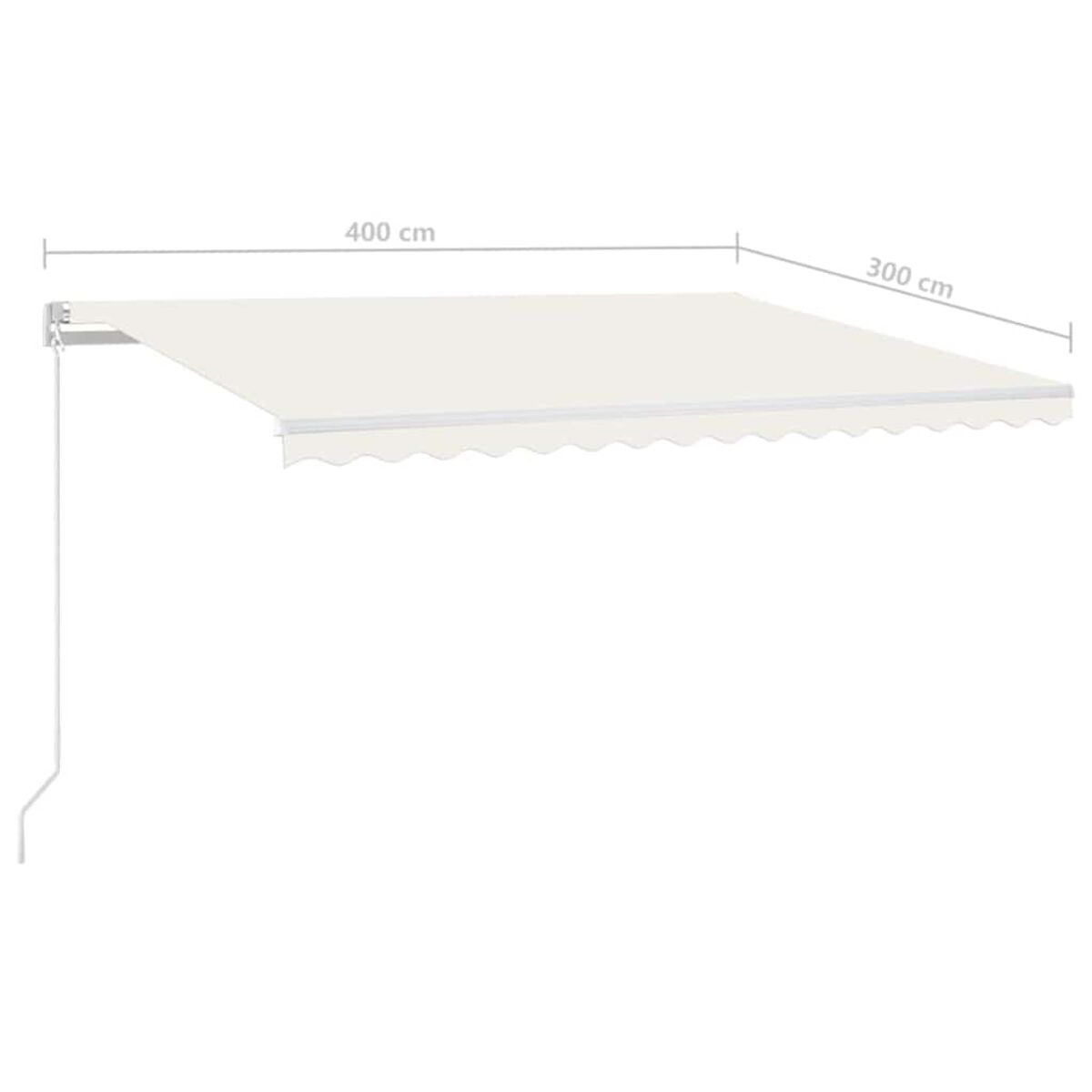 Weiße Markise mit den Maßen 400x300 cm. Weißer Hintergrund.
