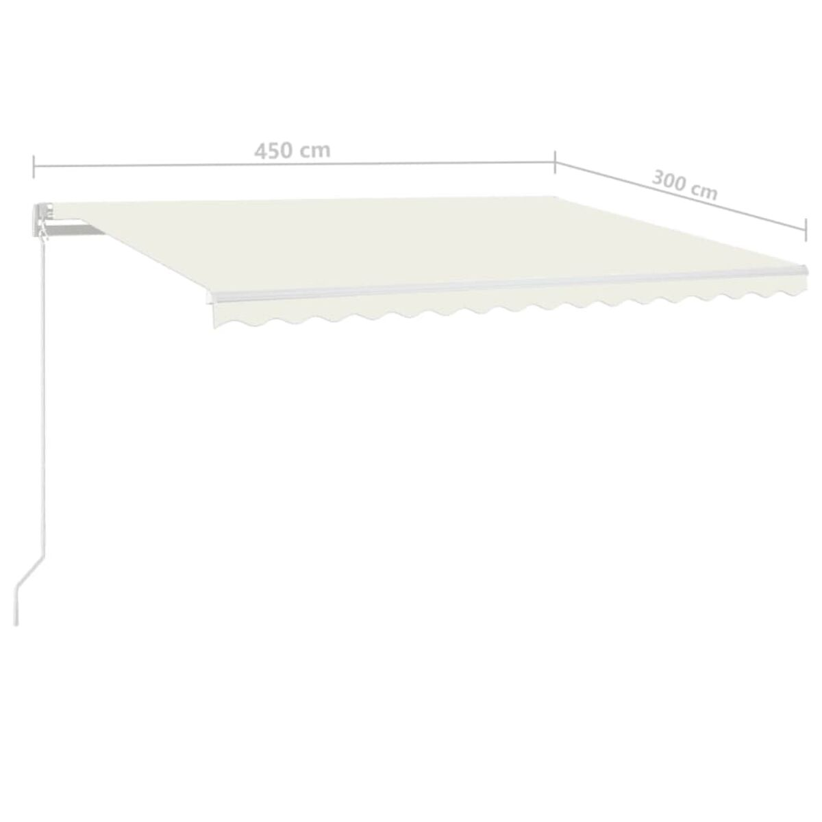 Cremefarbene Markise. Maße sind 450 cm x 300 cm.