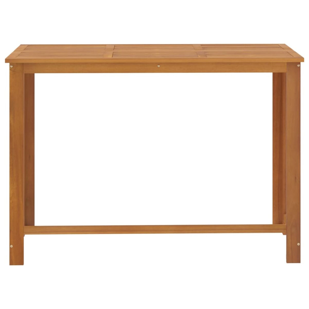 Ein Holztisch für den Außenbereich mit einfachem Design, geeignet für eine Bar oder den Außenbereich.