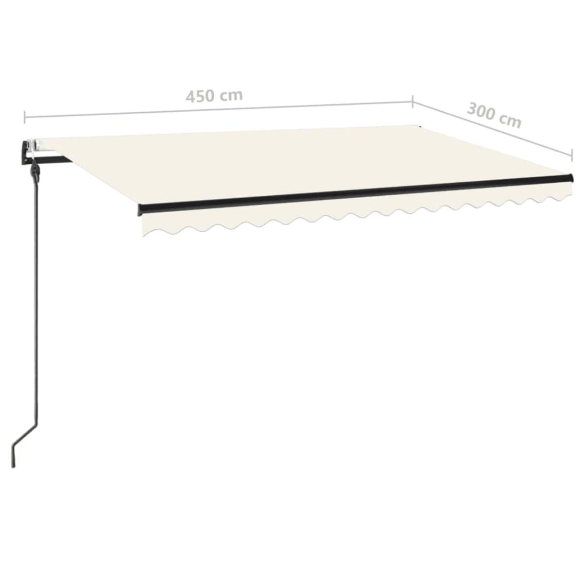 Beige Markise, Maße 450cm x 300cm. Weißer Hintergrund.