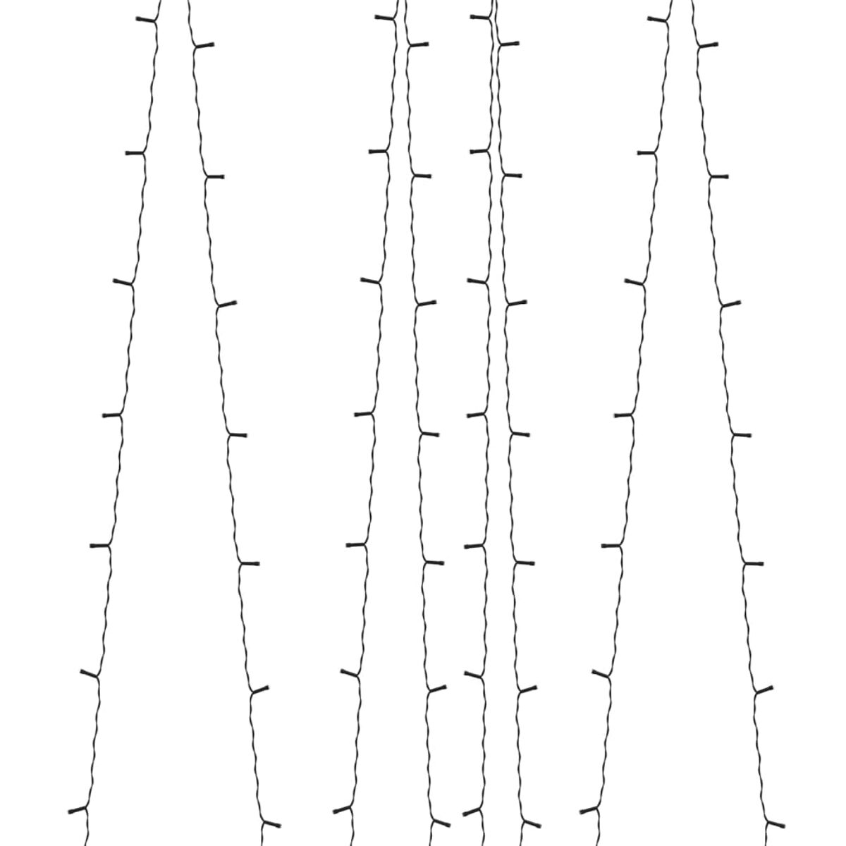 Lichterkette. Schwarzes Kabel, weißer Hintergrund. Vertikale Anordnung.