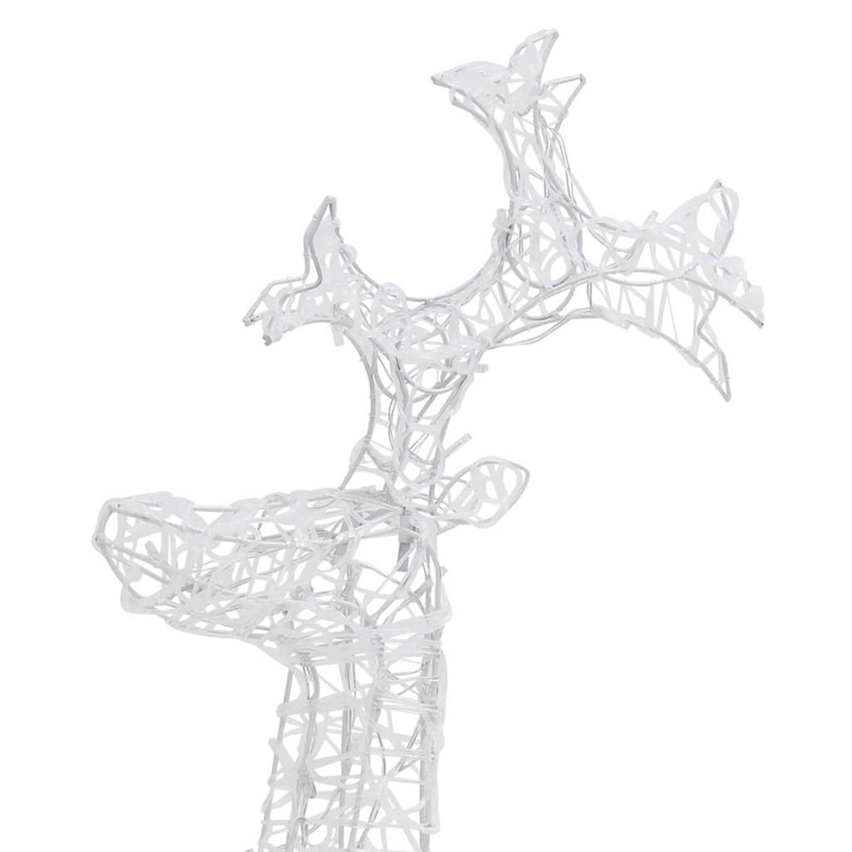 Weiße Drahtgestell-Rentierfiguren auf weißem Hintergrund.