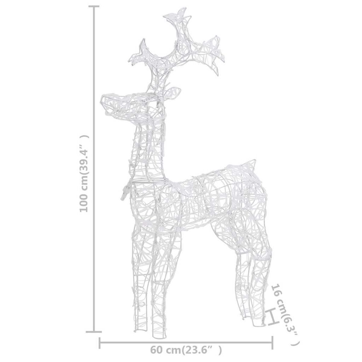 Weißes Drahtgerüst-Rentier mit den Maßen 100 cm hoch, 60 cm breit und 16 cm tief.