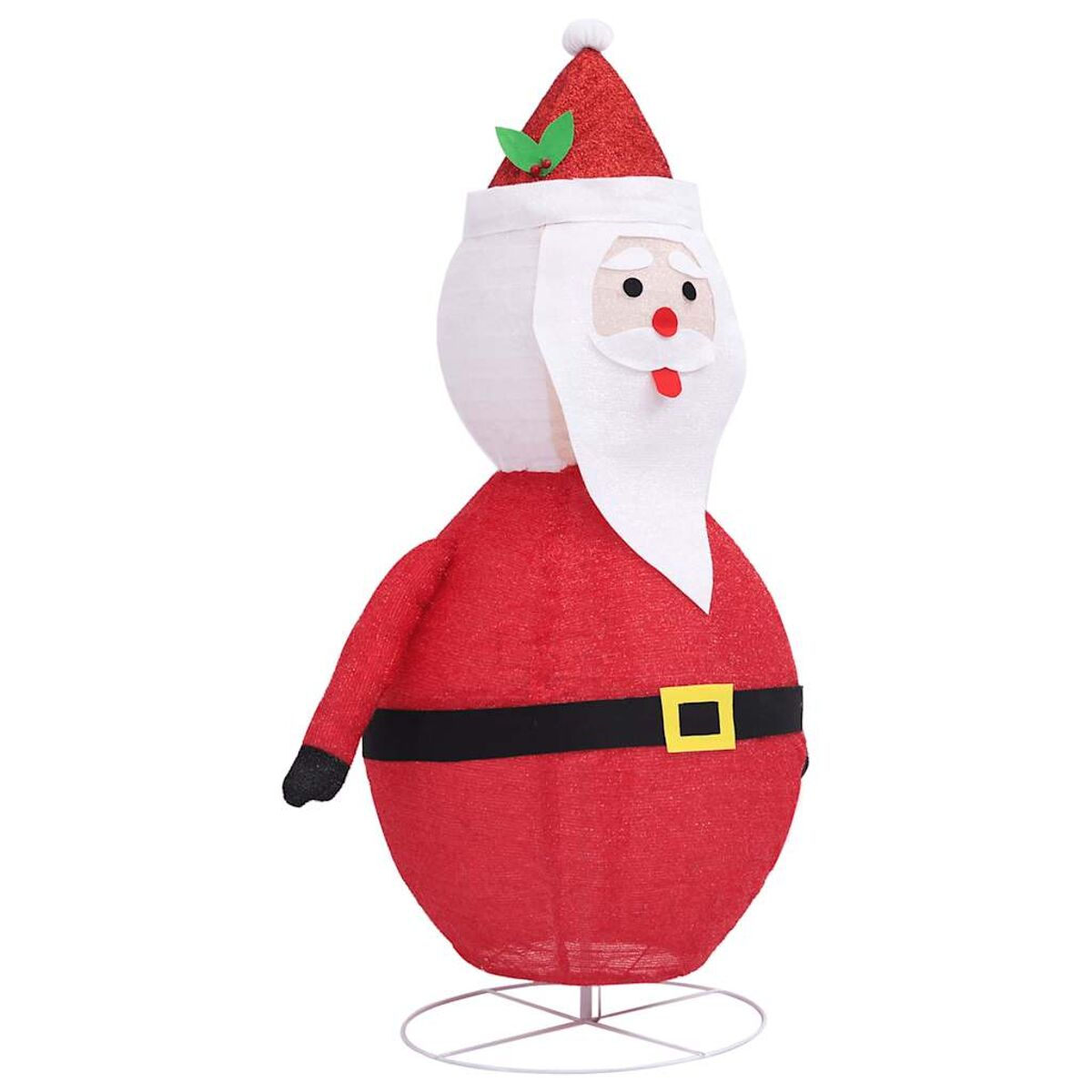 Weihnachtsmannfigur. Rotes Outfit, weißer Bart und Hut, schwarzer Gürtel, weiße Basis.