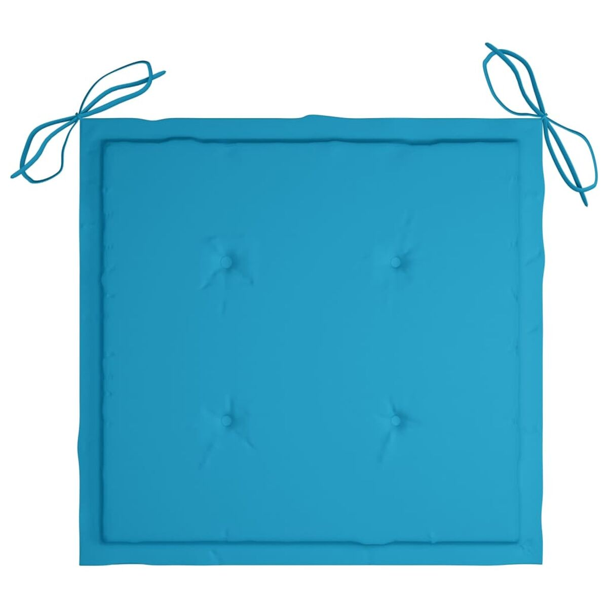 Blaues quadratisches Kissen mit Bindebändern. Weißer Hintergrund.