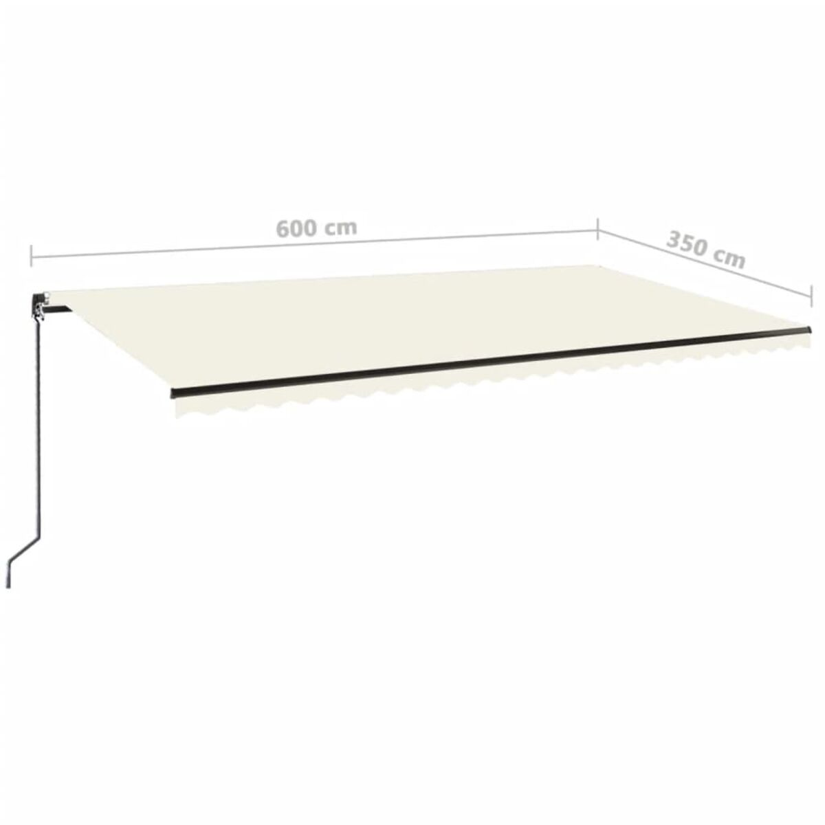 Markise, Abmessungen 600 cm x 350 cm, isoliert auf Weiß.
