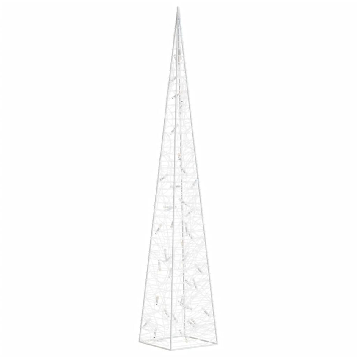 Hohe, konische Lichtstruktur. Weißer Rahmen mit Lichtern. Weißer Hintergrund.