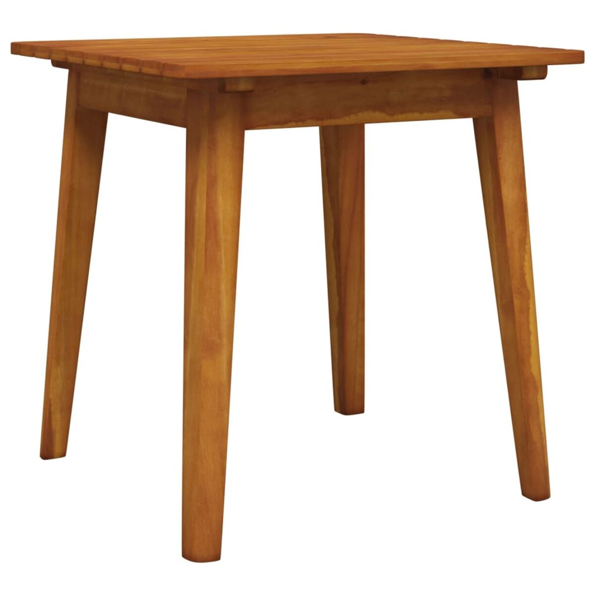 Quadratischer Beistelltisch aus Holz. Vier Beine, hellbraune Farbe. Oberfläche glatt.
