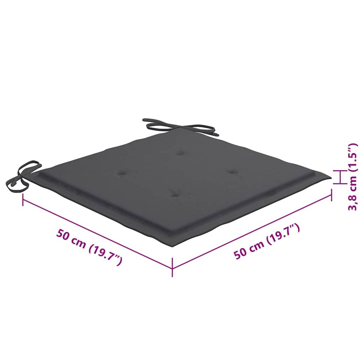 Graues quadratisches Kissen mit Bindebändern, Abmessungen 50 cm.