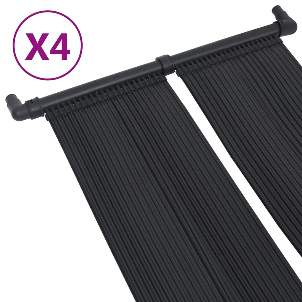 Schwarze Solarpanelröhren mit X4-Etikett. Weißer Hintergrund.
