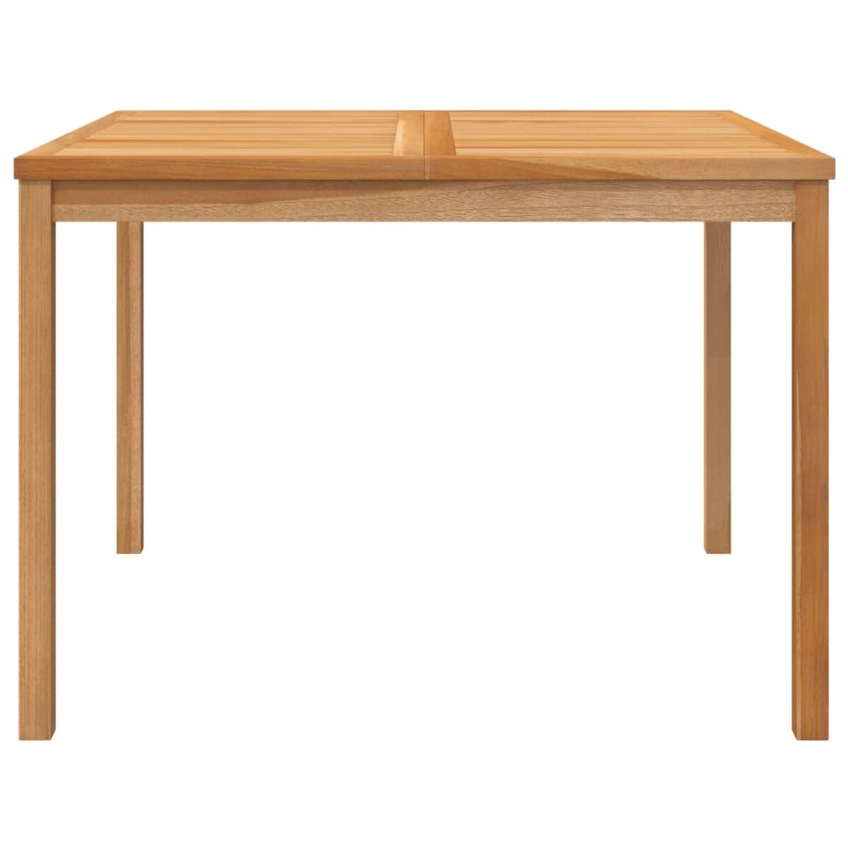 Quadratischer Holztisch mit quadratischen Beinen. Aus hellbraunem Holz. Isoliert.