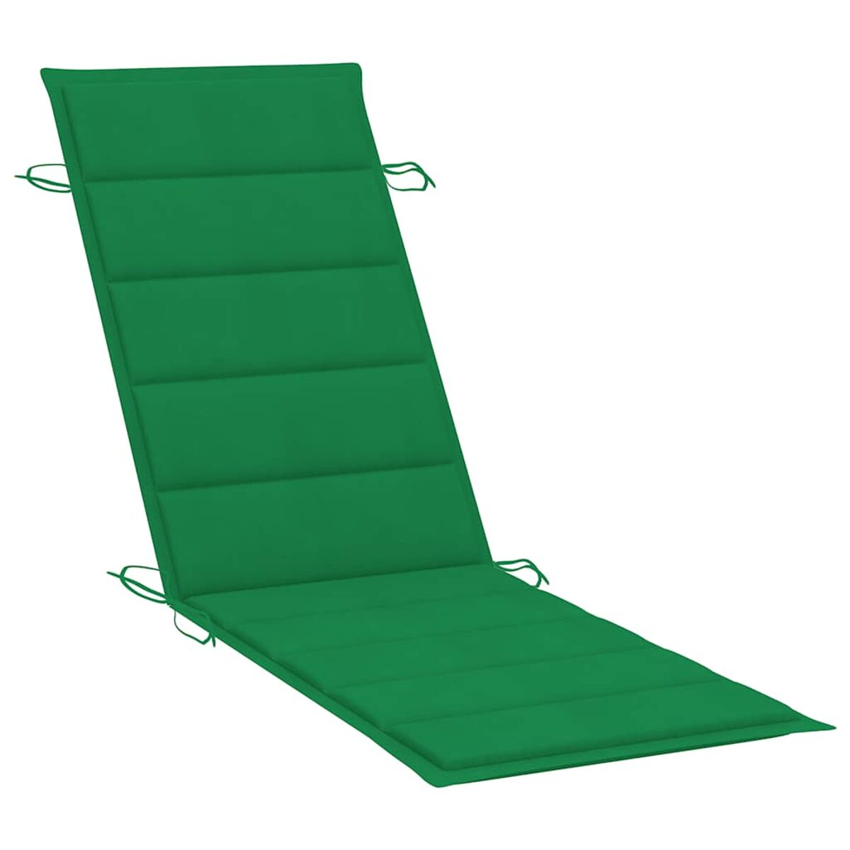Grünes Chaiselongue-Kissen mit Bindebändern, diagonale Ansicht. Der Hintergrund ist weiß.